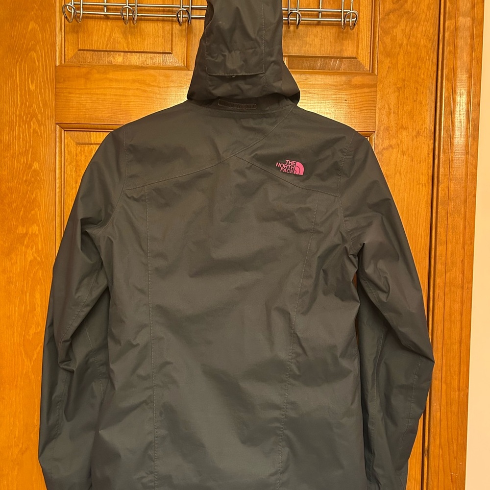 The North Face Dark Grey Jacket with Pink Logo - Picture 2 of 3